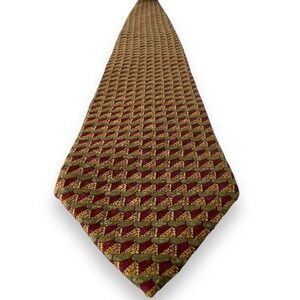 Andrew Scott Mens Tie 4 x 60 Long Geometric Gold Red Handmade 100% Silk EUC